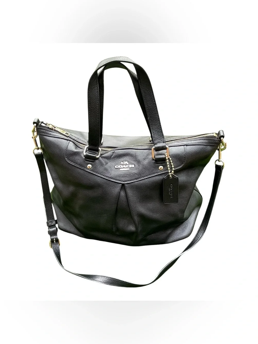✨ COACH Pleat Tote in Black Crossgrain Leather (F34680) ✨